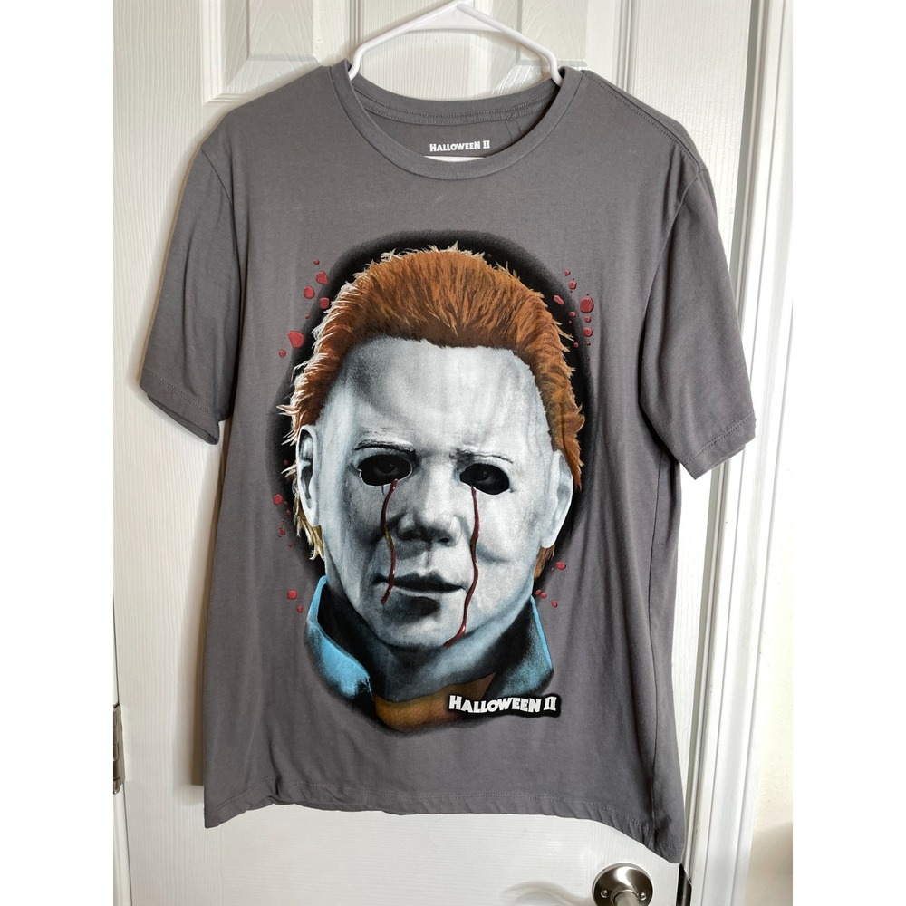 Halloween II Mike Myers Face T-Shirt Size LARGE Slasher HORROR Film Gray Tee